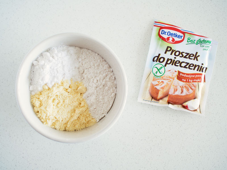 maka ryżowa, mąka kukurydziana, mąka ziemniaczana, proszek do pieczenia bez glutenu