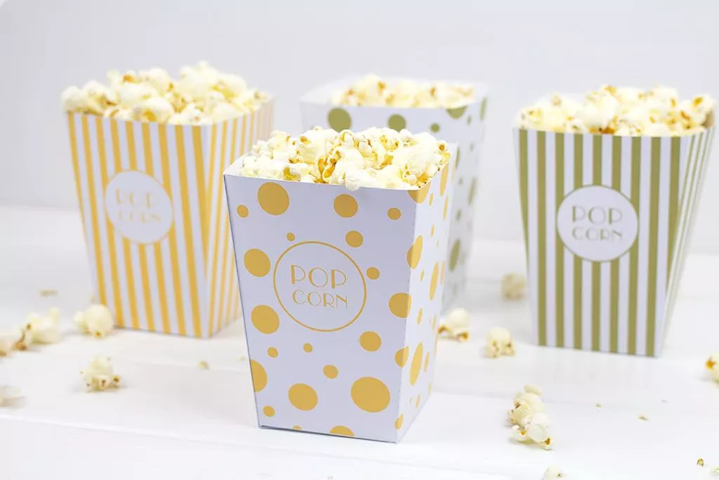 Kolorowe pudełka na popcorn do wydrukowania