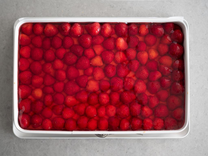 w dużej formie z prostokątnej Dr.Oetkera Przygotowany biszkopt z galaretką