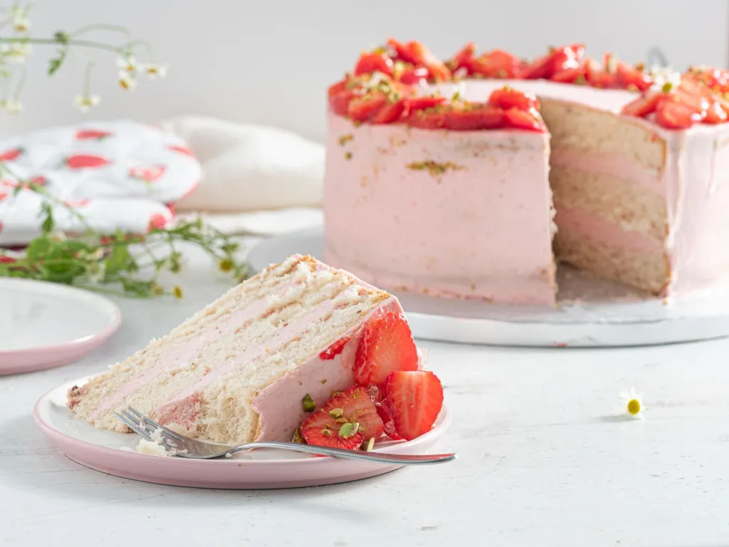 Kawałek tortu truskawkowego na talerzyku - Wszystkiego Słodkiego