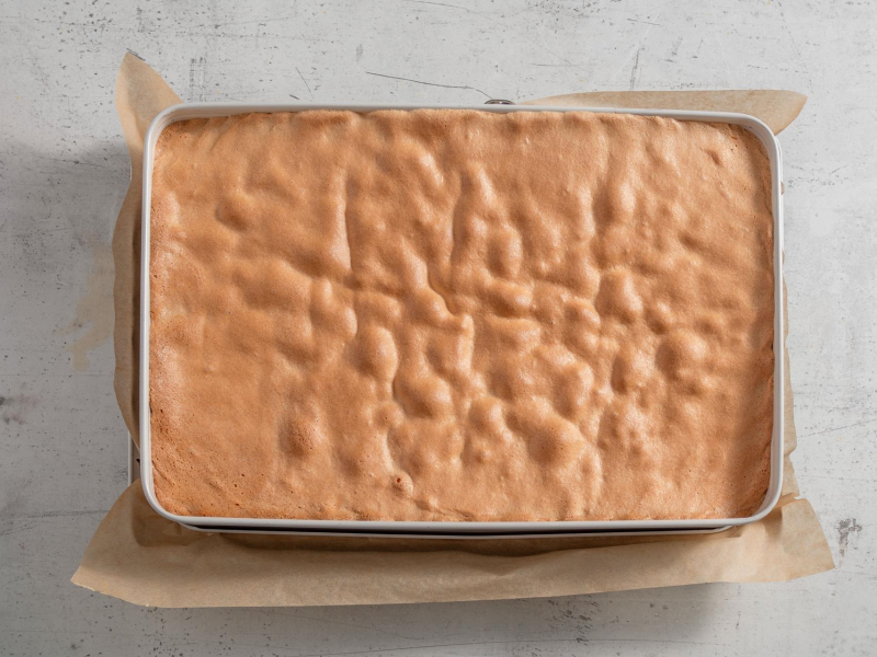 na dużej blaszce prostokątnej upieczony biszkoptbiszkopt