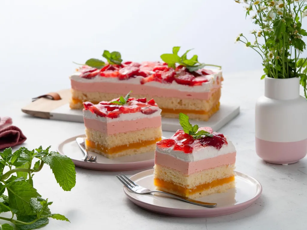 ciasto z galaretką mango i truskawkami wszystkiego słodkiego