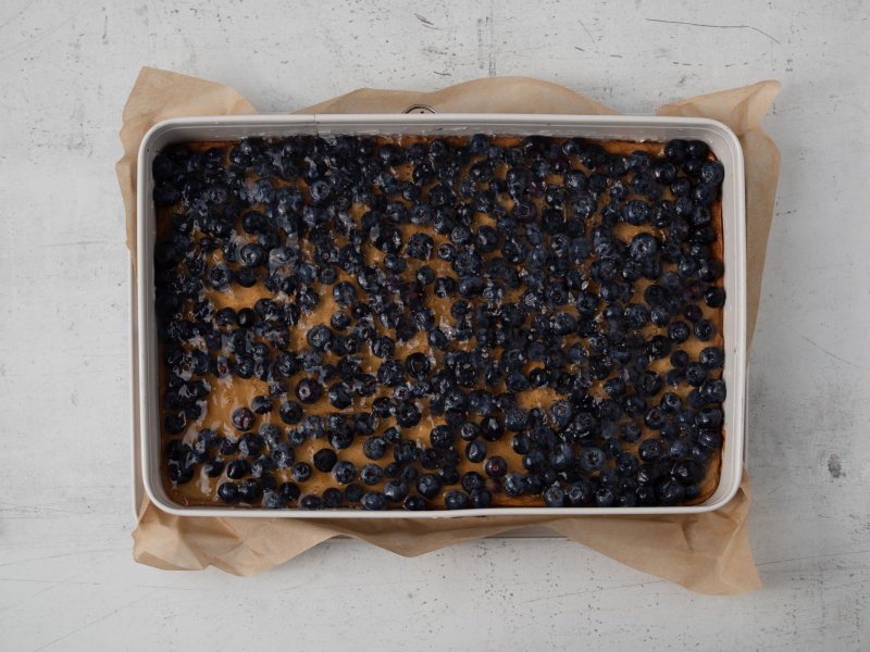 foremka z ciastem z borówkami ii galaretką