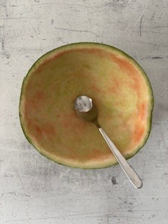 połówka arbuza z wydrążonym miąższem