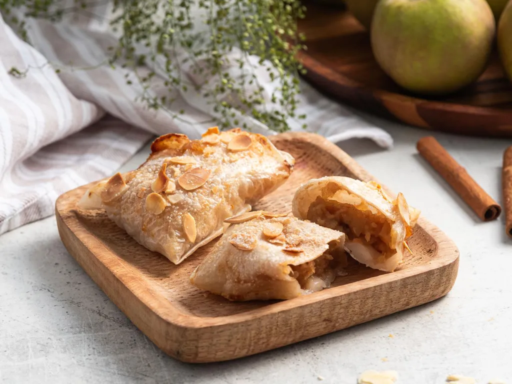 Ciastka z jabłkami z airfryer z papieru ryżowego posypane płatkami migdałów - przepis